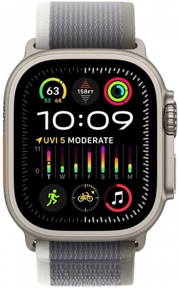 Apple Watch Ultra 2 49мм, корпус из титана, ремешок Trail цвета «зелёный/серый»
